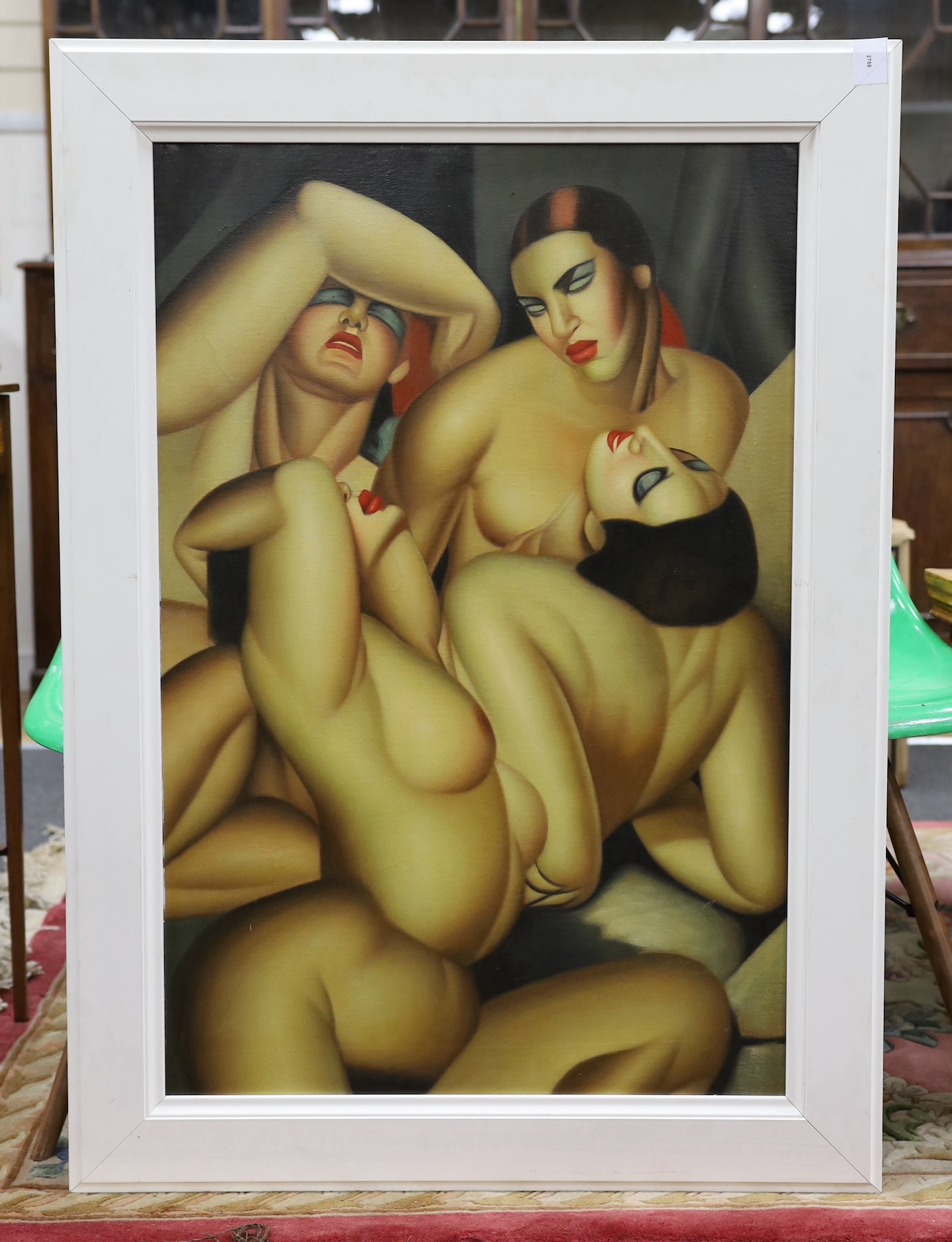 After Tamara de Lempicka (Polish/Russian, 1898-1980), oil on canvas, Reclining nudes, 89 x 58 cm.